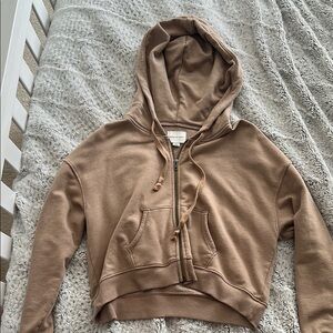 Casual Tan Cropped Hoodie